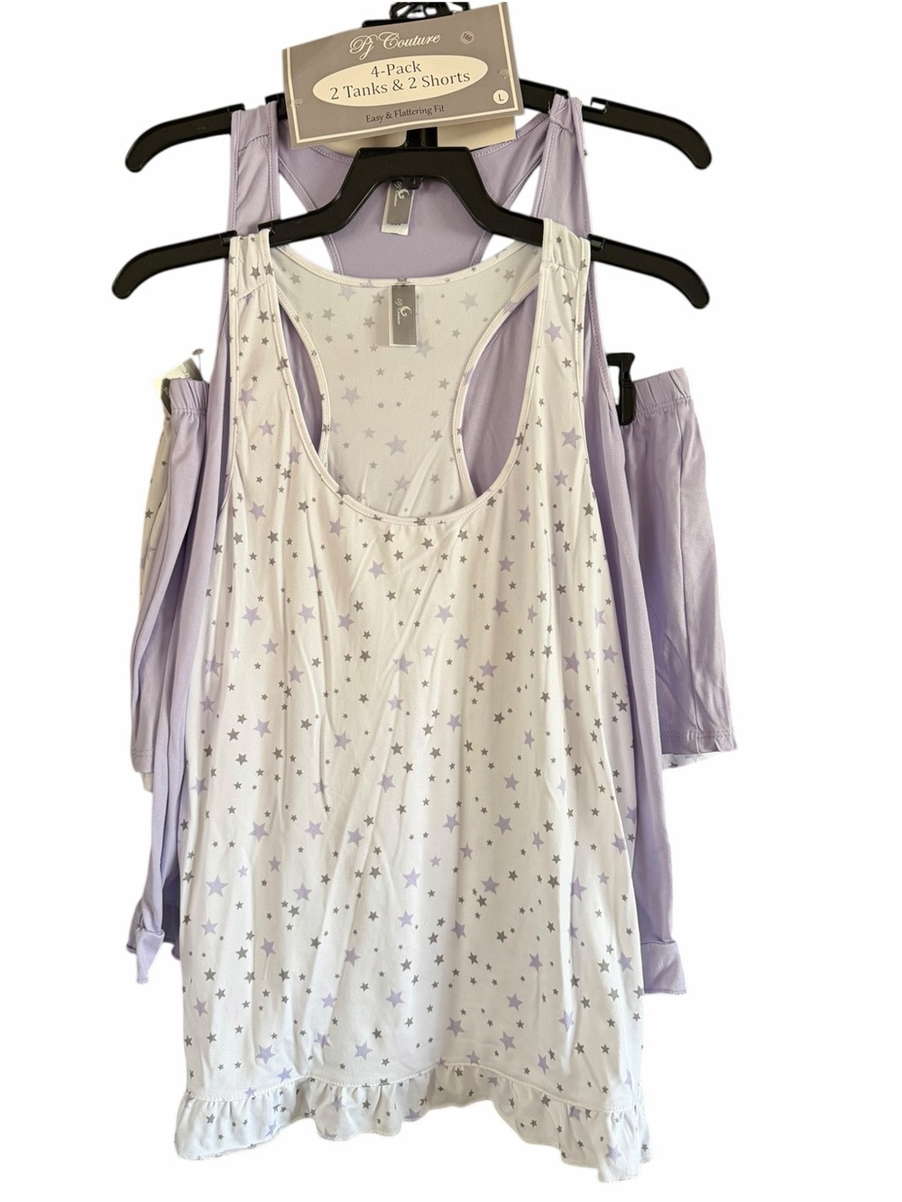 Pj Couture Lavender & White Star Tank and Shorts Set - 4 Pack